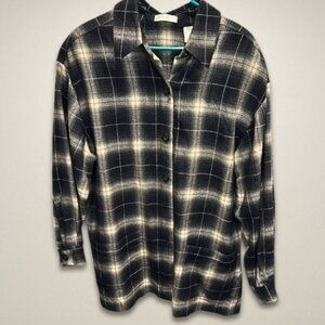Lord & Taylor Button-Up‎ Shacket Functional Front Pockets Plaid Black/Brown W 12